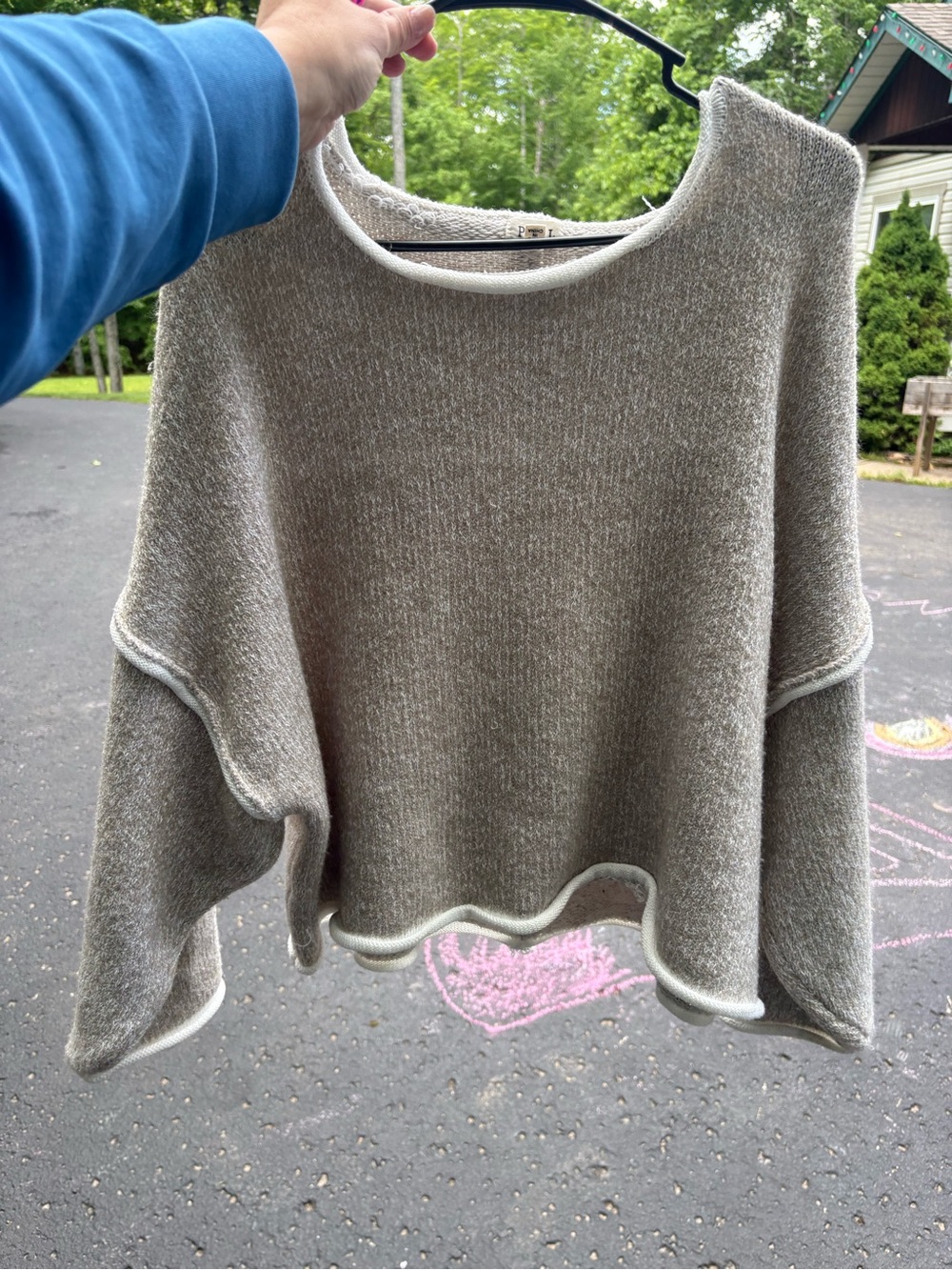 POL gray Crewneck Sweater with Contrast Rolled Trim